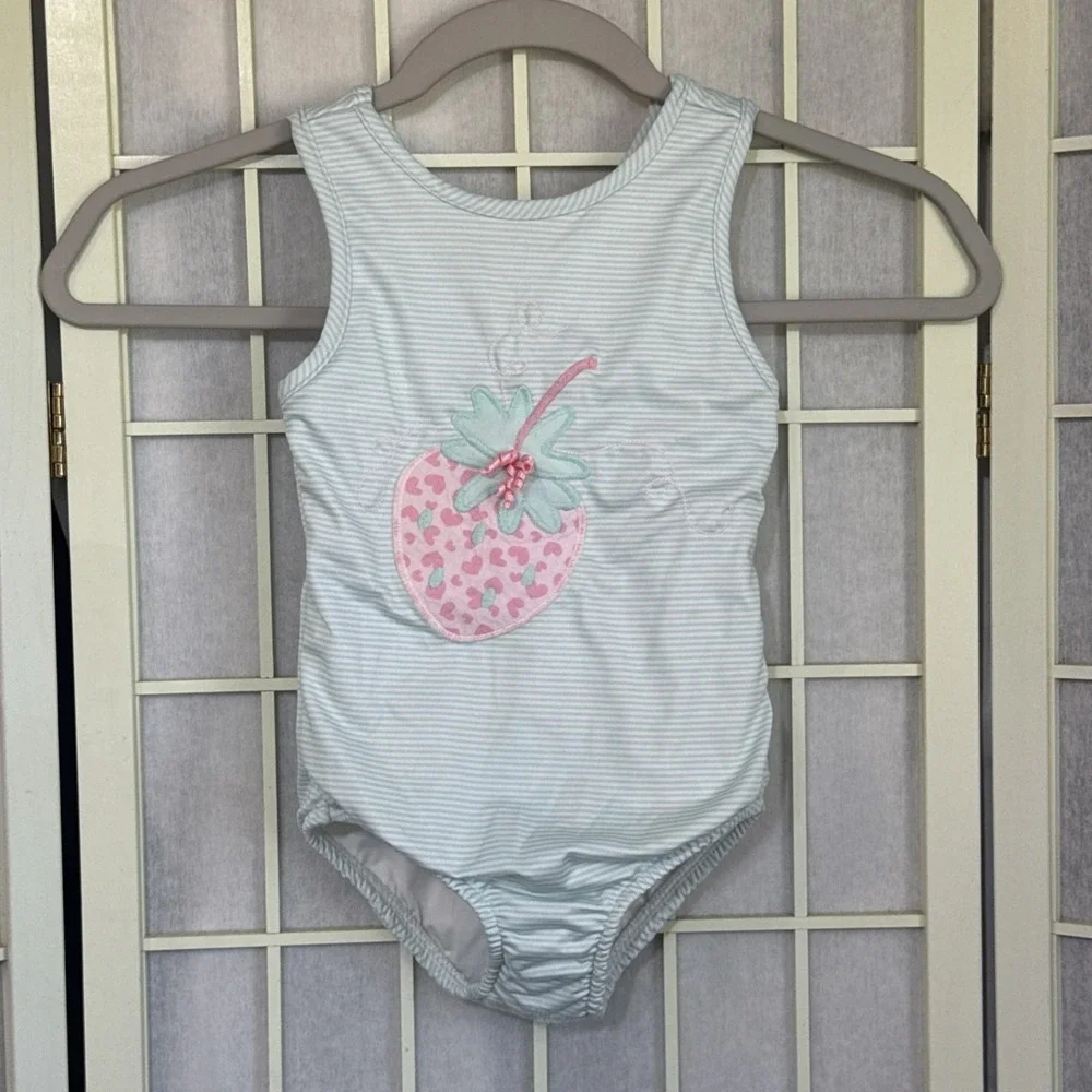 The Bailey Boys Girls Strawberry Striped Preppy Swim Suit Bathing Swimsuit Sz 4T
